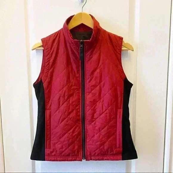 Eddie Bauer Quilted Vest Jacket Coat Red Black Sleeveless Outdoor Hiking XS - Picture 3 of 16